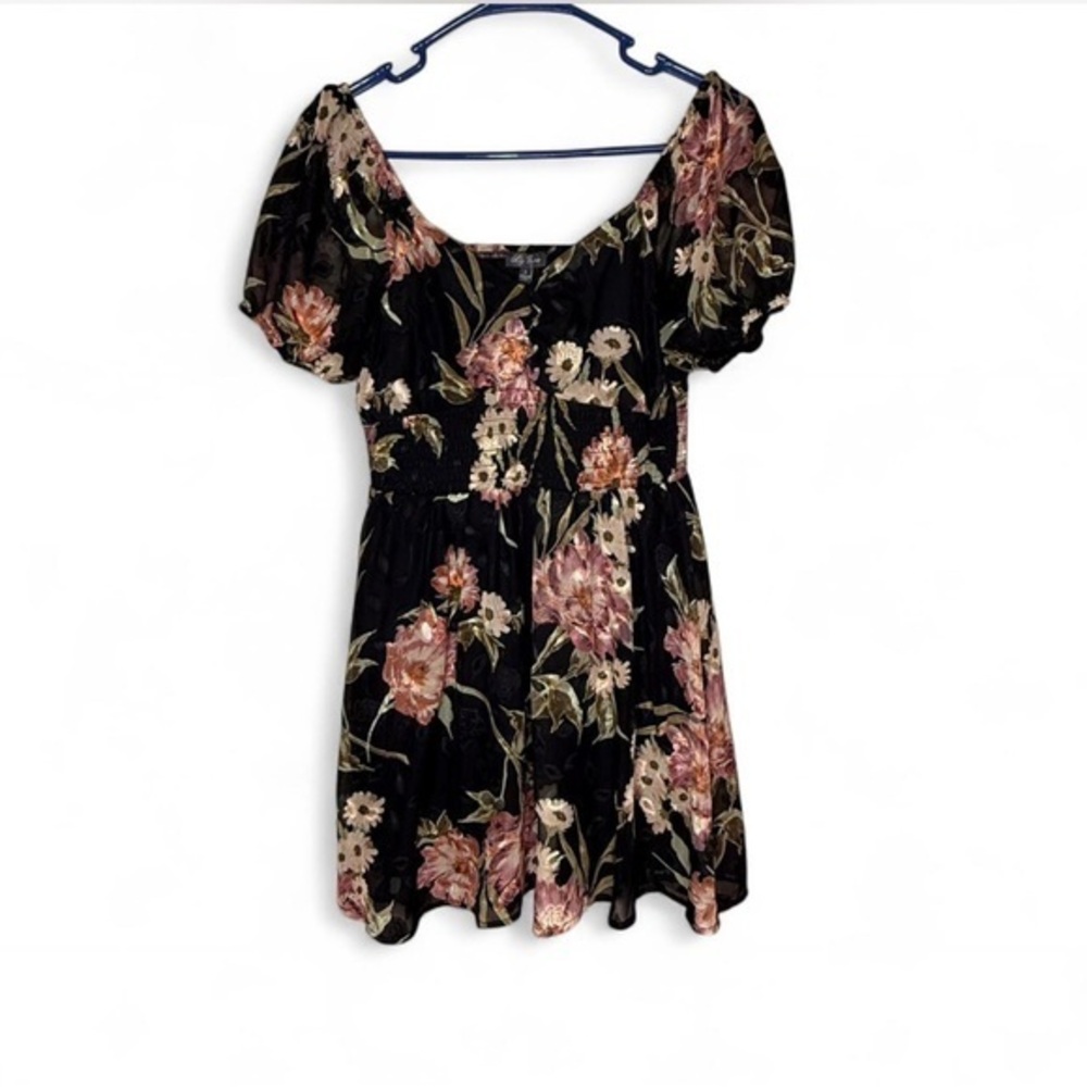 Lily Rose Black Dress with Pink and Yellow Floral Accents